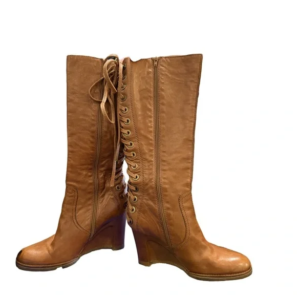 Apepazza Italian Leather Lace Up Knee High Tan EU 40 US 9 - Picture 11 of 11